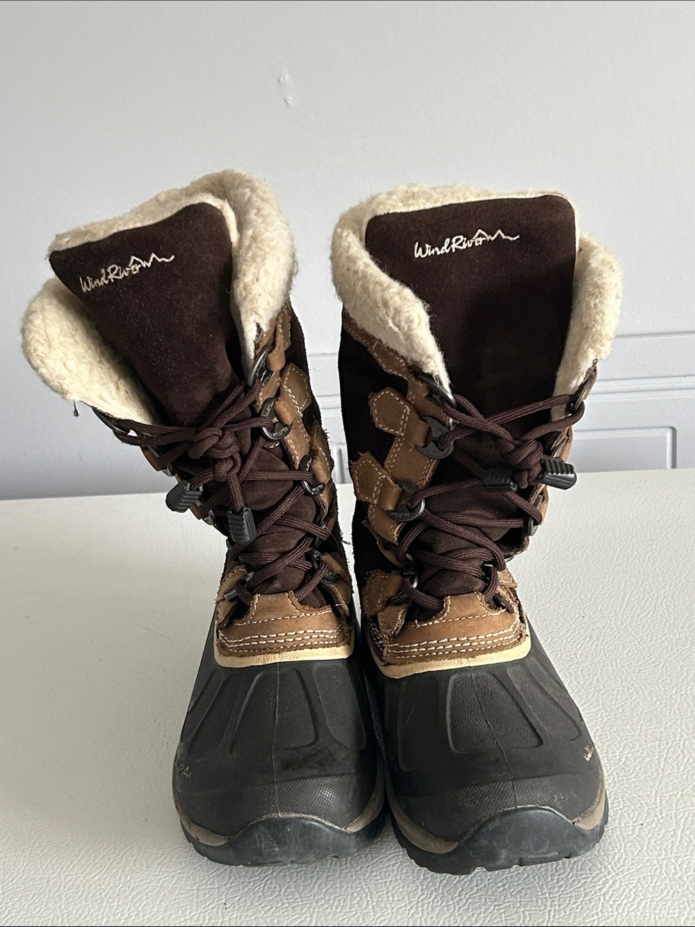 Women's Brown Insulated Winter Boots with Shearling Collar